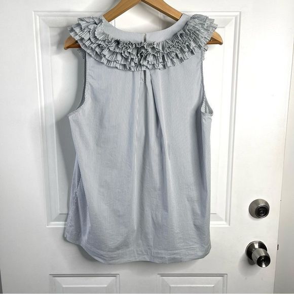 BCBG Pinstriped Sleeveless Shirt with Ruffles Size Large - Picture 2 of 5